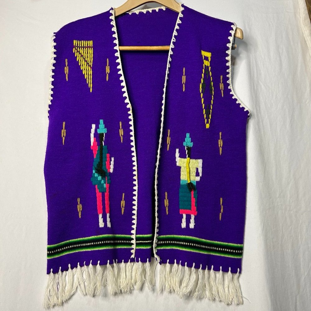 Hand Stitch Purple Fringe Vest with Man, Women, Cactus Scene One Size
